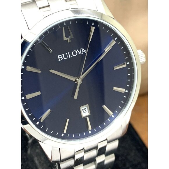 Bulova Men's Watch 96B338 Quartz Blue Dial Date Silver Stainless Steel 40mm - Picture 12 of 13